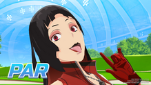 Vipère, the girl with uneven bangs and canine teeth sticking her tongue out, posing with hand sign as she gets PAR