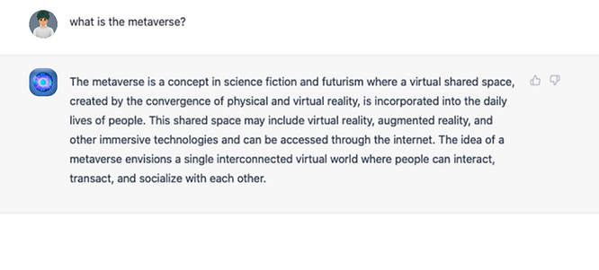 ChatGPT provides the meaning of the metaverse
