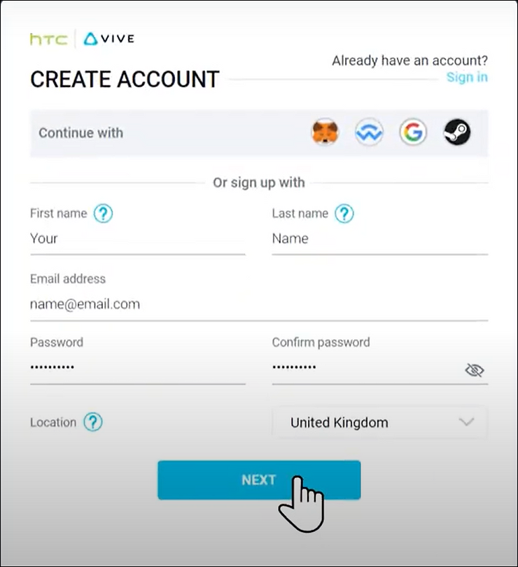 Create a free HTC VIVE account