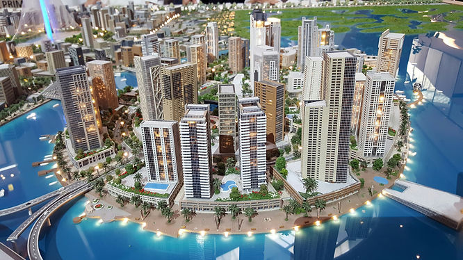 architectural design of a city surrounded by the ocean