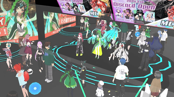 image from Let's Dance in the Metaverse Day event showing multiple avatars dancing on a virtual stage