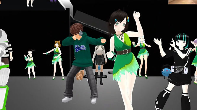 image from Let's Dance in the Metaverse Day event showing multiple avatars dancing