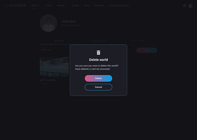 a screenshot of user deleting a starter World