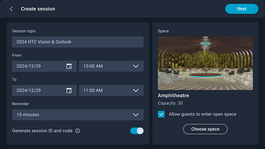 Enter the session details