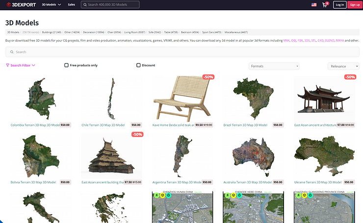 Screenshot of the 3DExport official website
