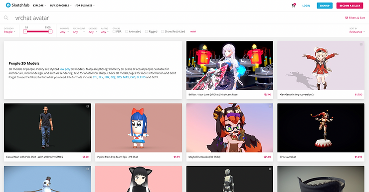 people 3D characters compatible with VRChat in Sketchfab