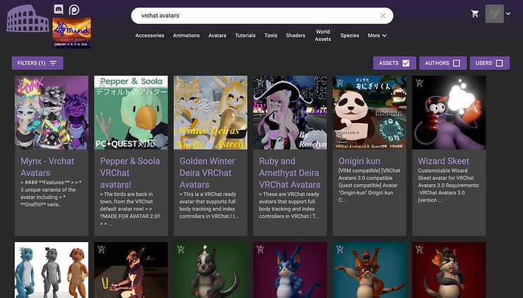 screenshot of the VRCArena official website with furry VRChat avatars
